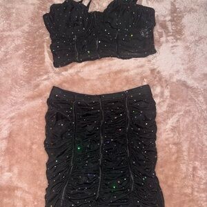 SHEIN Black and Green Sequin Ruched Mini Skirt